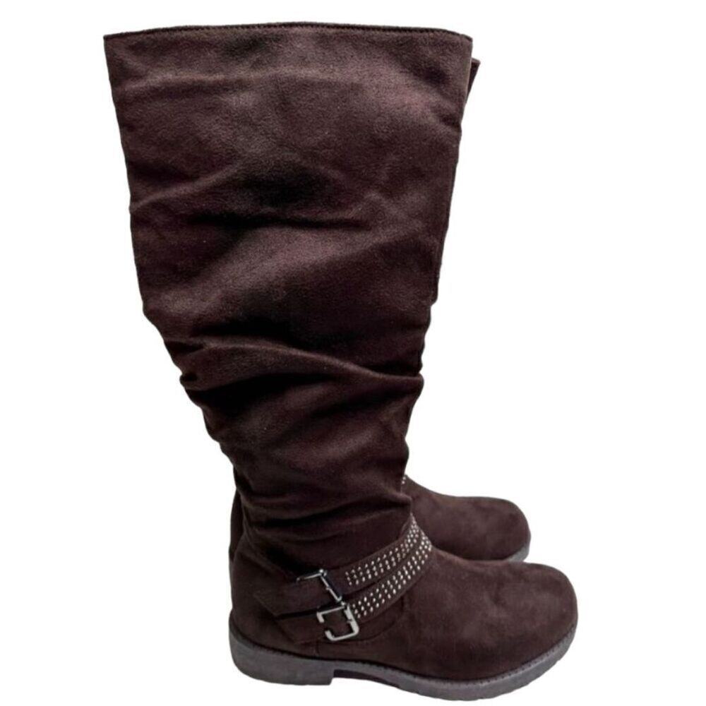 Wanted Boots Womens 5.5 Brown‎ Faux Suede Knee High Studded Detail New
